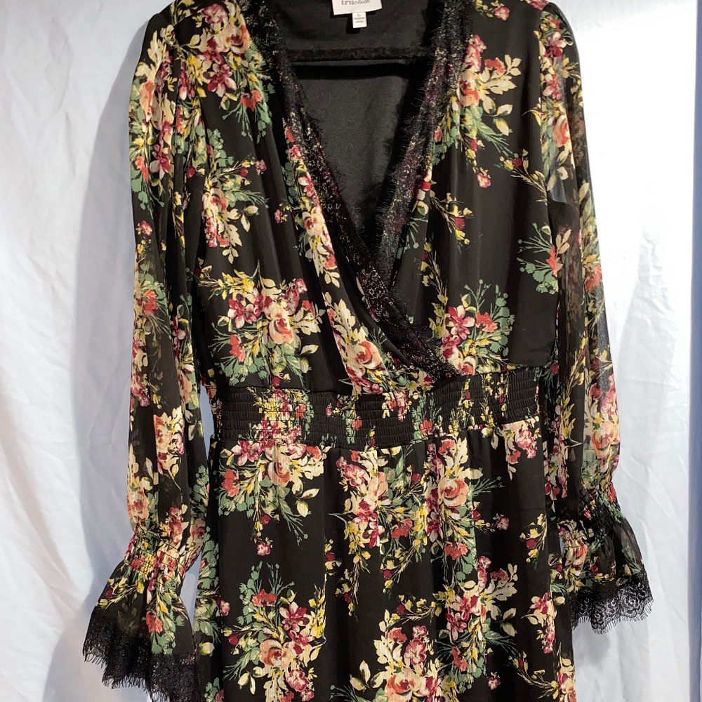 Black and Floral Long Sleeve Dress